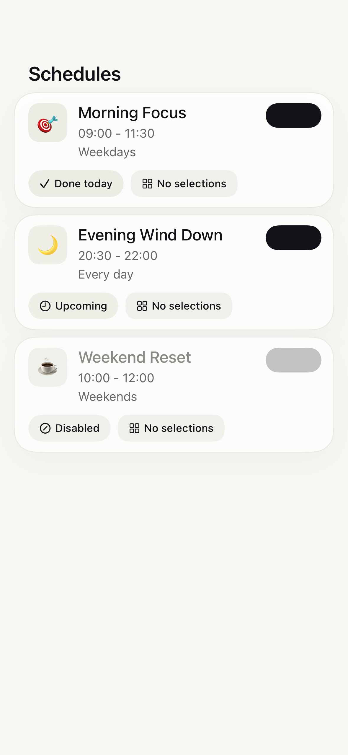 FocusRabbit-Steuerung mit einem Arbeitszeitplan und einer aktiven Blockierung